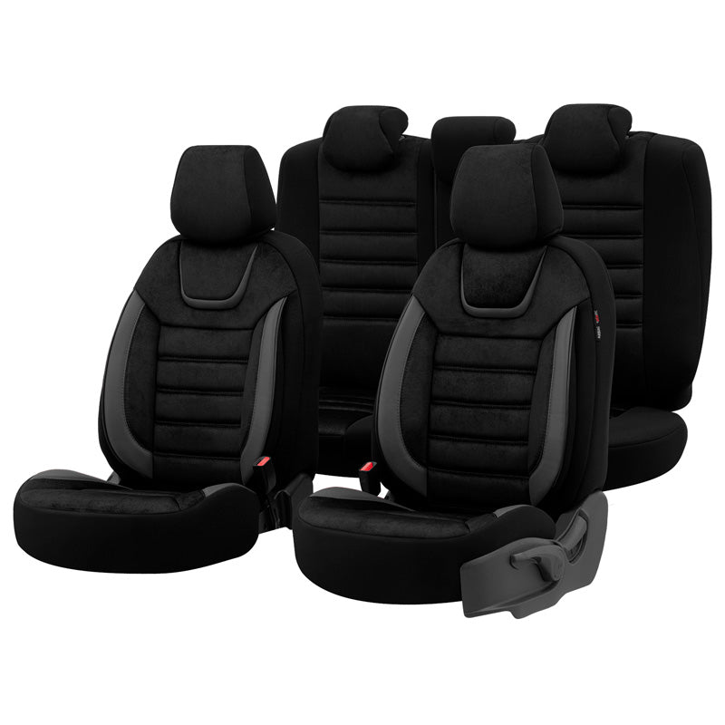 otoM, set di coprisedili universali 'Iconic' - nero/grigio - 11 pezzi - compatibile con airbag laterali