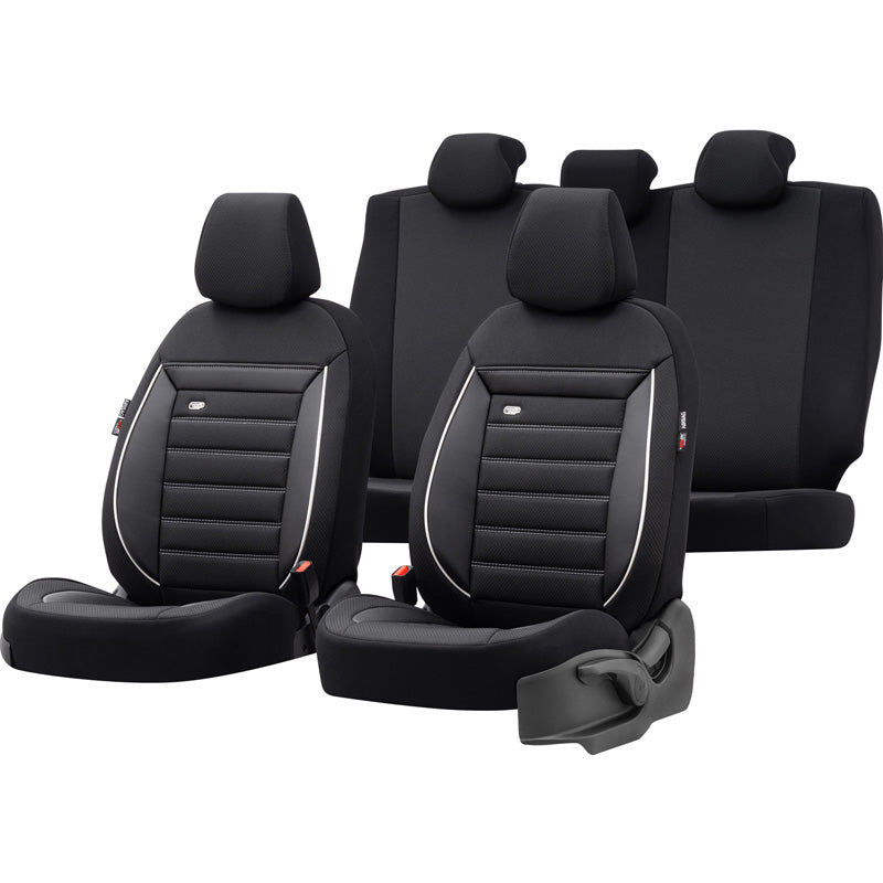 otoM, set di coprisedili universali 'Prestige' - nero/grigio con bordo bianco - 11 pezzi - compatibile con airbag laterali