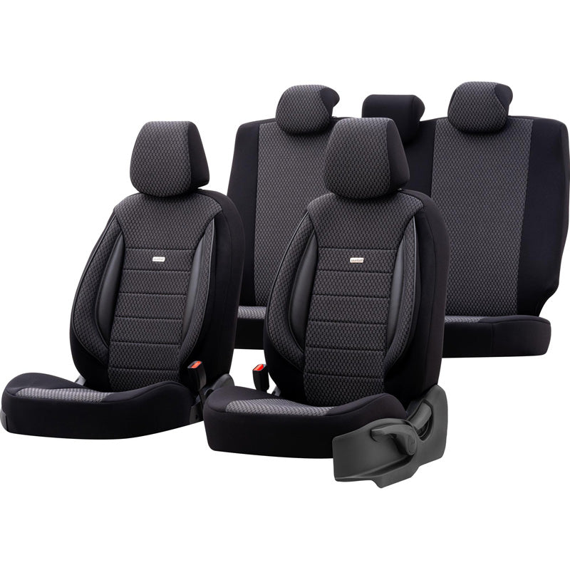 otoM, set universale di coprisedili "SelectedFit Sports" - nero - 11 pezzi - compatibile con airbag laterali