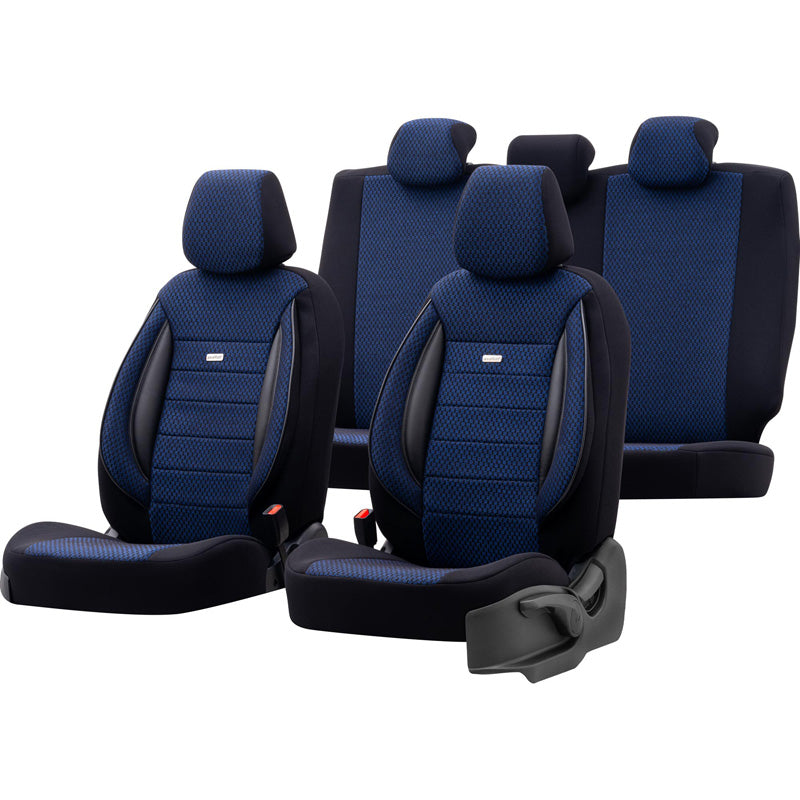 otoM, Set di coprisedili universali "SelectedFit Sports" - Nero/Blu - 11 pezzi - Compatibili con airbag laterali