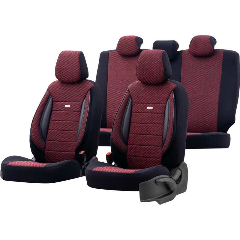 otoM, set di coprisedili universali 'SelectedFit Sports' - Nero/Rosso - 11 pezzi - compatibili con airbag laterali