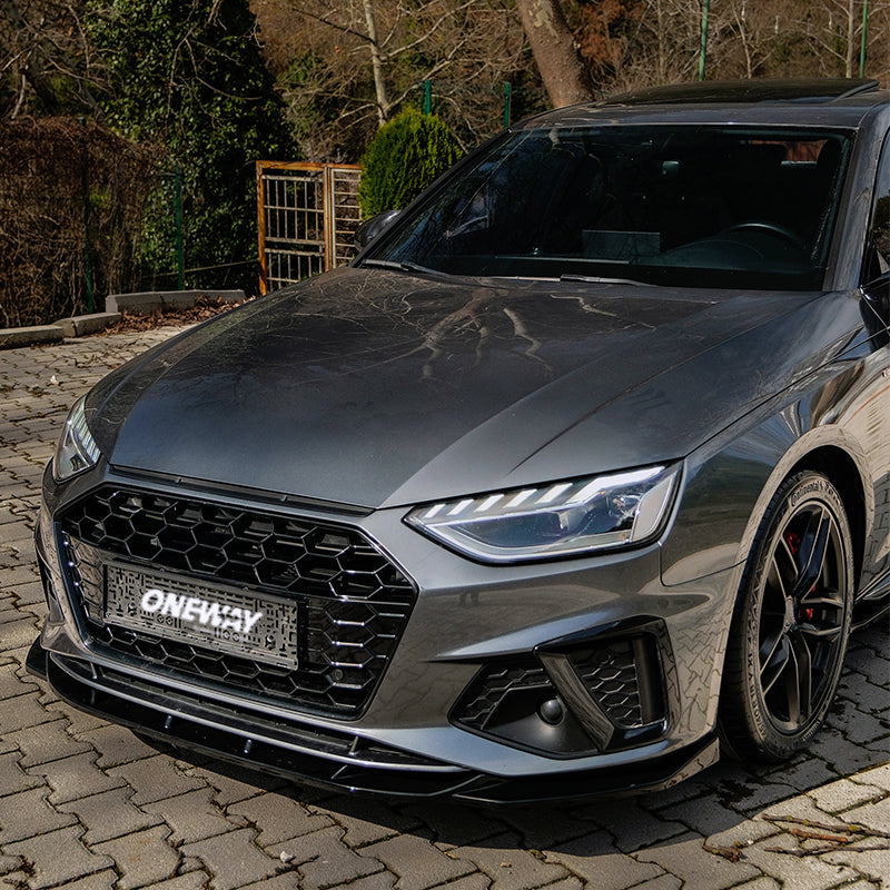 OneWay, przedni spoiler, błyszcząca czerń, pasuje do Audi A4 (B9) Sedan/Avant S4/S-Line Facelift (2019-2024)