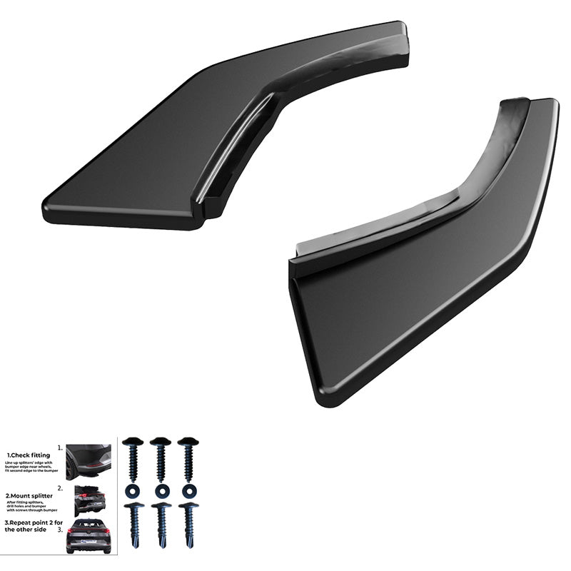 OneWay, Splitter laterali paraurti posteriore, Nero lucido, Adatto a Volkswagen Golf VII HB GTi/GTD 2013-2016, kit in 2 pezzi