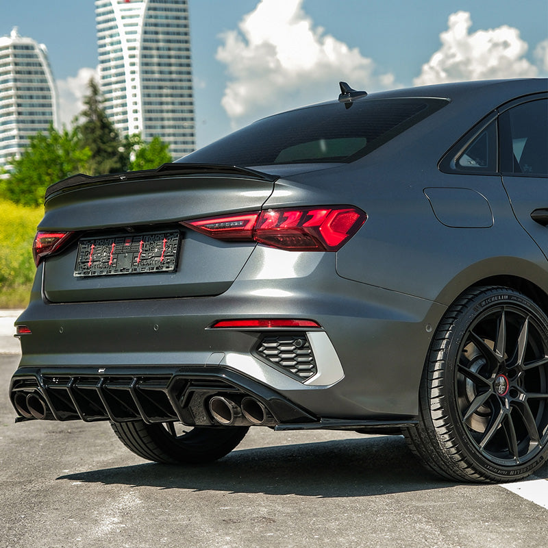 OneWay, zadní lip, boční části, leskle černá, pasuje na Audi A3 8Y Sedan S3/S-Line (2020-2024)