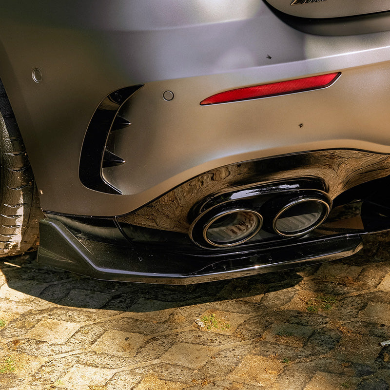 OneWay, Underlæbe (bag), Blank sort, 2 stk., passer til Mercedes A-Class (W177) A45 S Aero Pack (2019-2023) & FL (2023-)