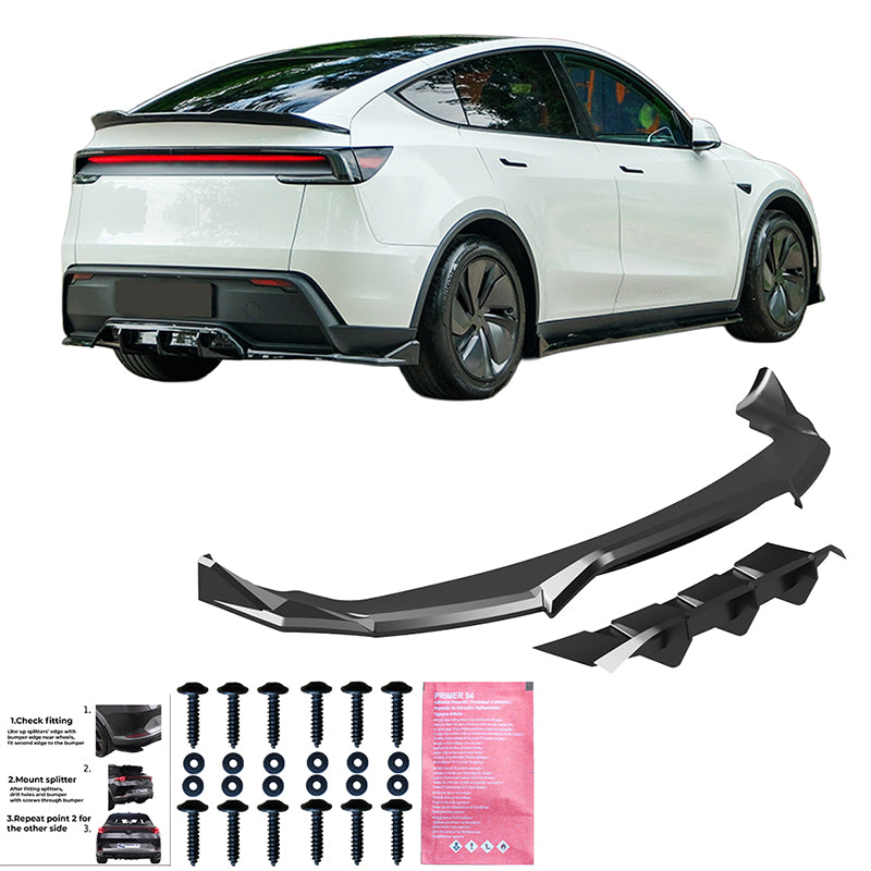 OneWay, Underlæbe, bag, Blank sort, passer til Tesla Model Y 'Juniper' FL (2025-)