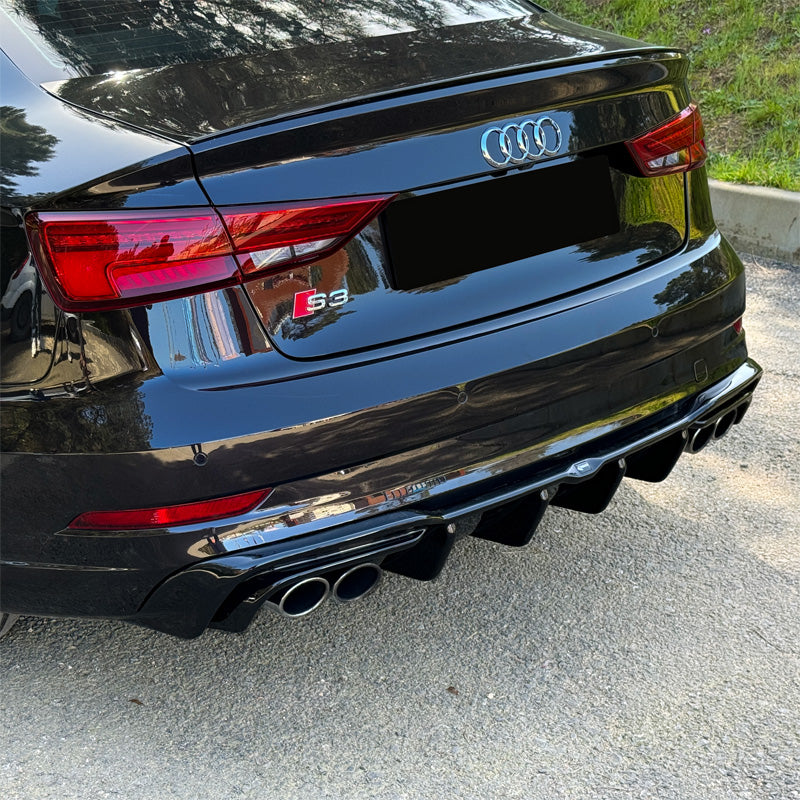 OneWay, difuzor zadního nárazníku, lesklá černá, vhodné pro Audi S3 Sedan 8V Facelift (2016-2020)
