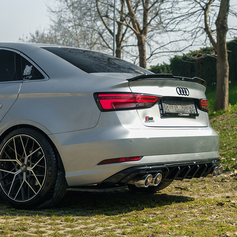 OneWay, difuzor zadního nárazníku, lesklá černá, Pasuje na Audi A3 (8V) Sedan Facelift 2016-2020
