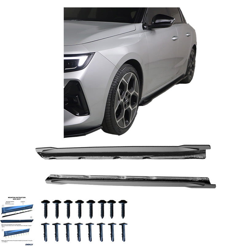 OneWay, faldones laterales, negro brillante, apto para Opel Astra L HB/ST 2021-, juego de 2 piezas