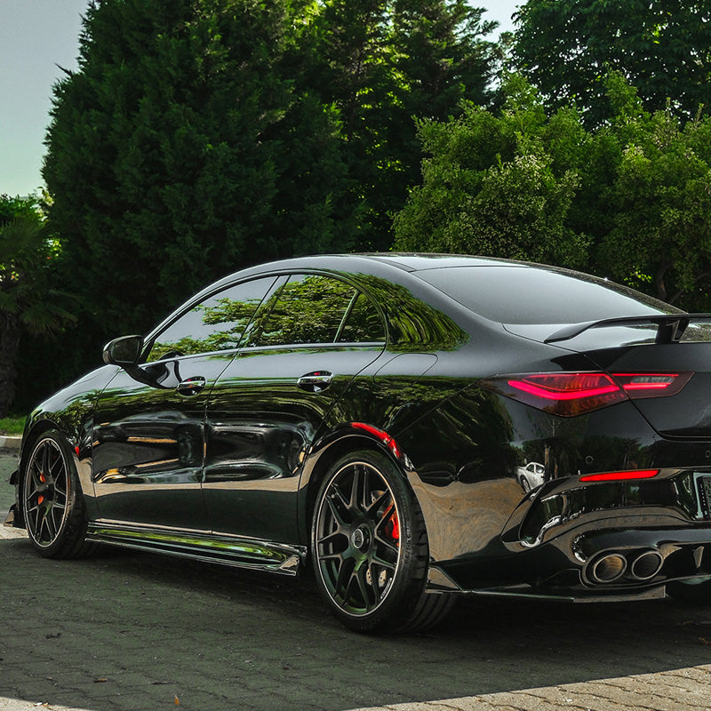 OneWay, Sideskørte, Blank sort, 2 stk., passer til Mercedes CLA (C118/X118) Coupe/Shooting Brake CLA35/CLA45 AMG (2019-2023)