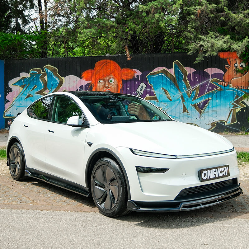 OneWay, Sideskørte, Blank sort, 2-delt sæt, passer til Tesla Model Y 'Juniper' FL (2025-)