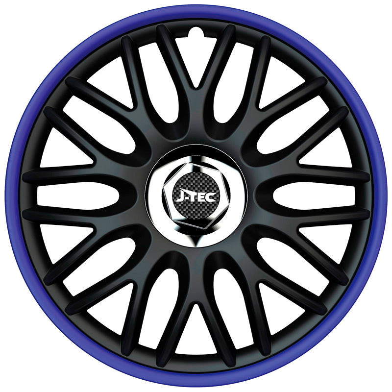 J-Tec, kołpaki, 4 szt., Orden R 13 cali czarny/niebieski + chromowany pierścień