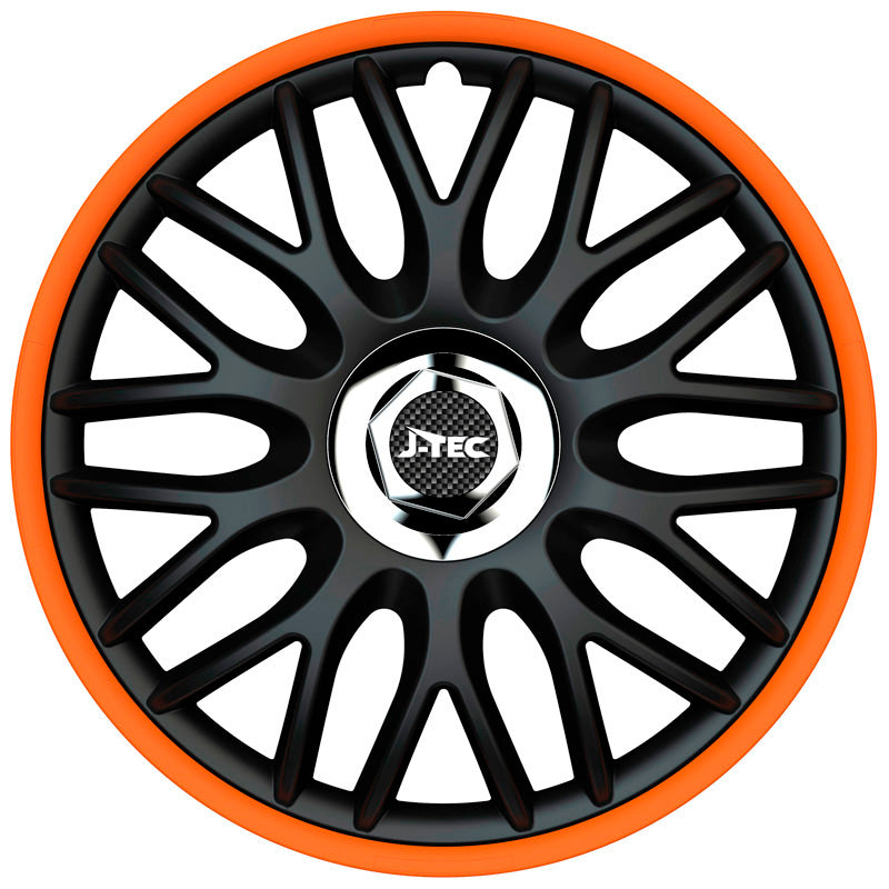 J-Tec, tapacubos, 4 uds., Orden R 14-tommer negro/naranja + aro cromado