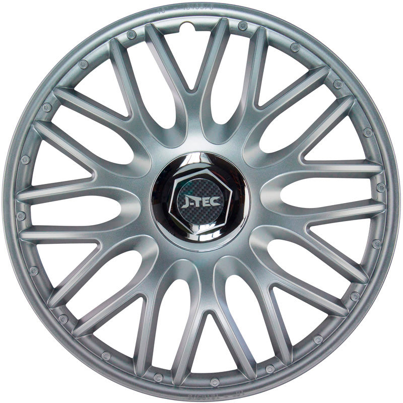 J-Tec, tapacubos, 4 uds., Orden R 14-tommer plateado + aro cromado