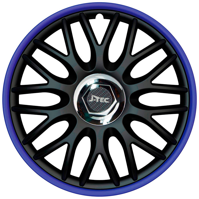 J-Tec, tapacubos, 4 uds., Orden R 16-tommer negro/azul + aro cromado