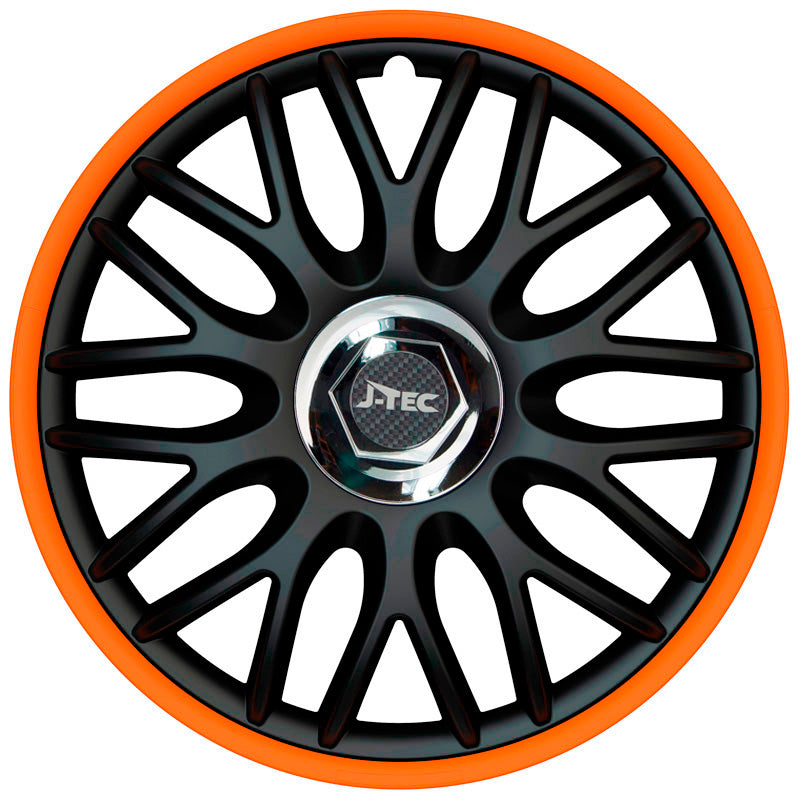 J-Tec, tapacubos, 4 uds., Orden R 16-tommer negro/naranja + aro cromado