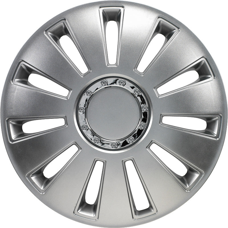 AutoStyle, Copricerchi, 4 pezzi, Silverstone Pro 15 pollici argento + anello cromato