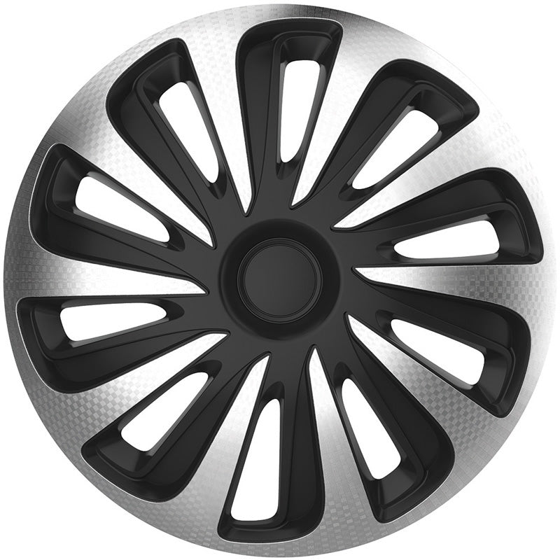 AutoStyle, Tapacubos, 4 piezas, Caliber 16-pulgadas plateado/negro con aspecto carbono