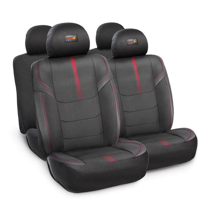 Red Bull Racing, Universele stoelbekledingsset Pro - 10-delig - Zwart/Rood - Geschikt voor zij-airbags
