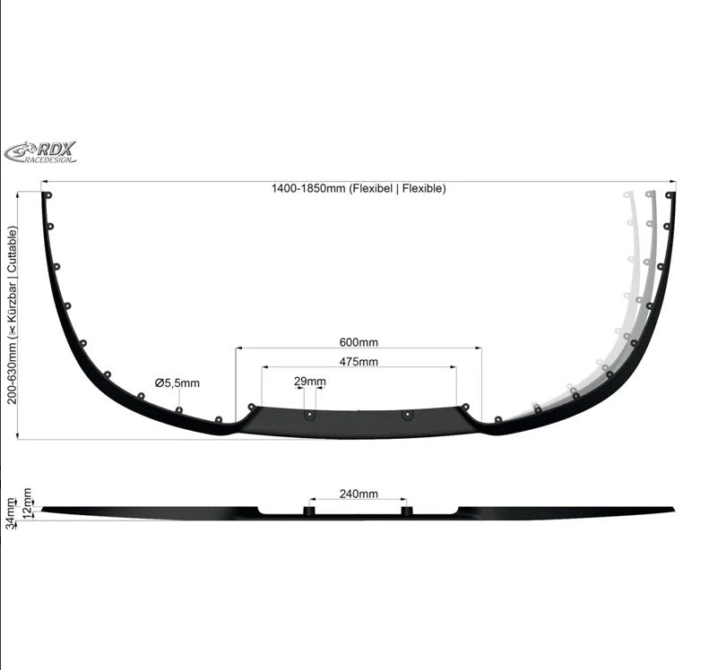 RDX Racedesign, RDX Universal Cup 2.0 Front spoiler lip - Flexible - Black (PU)