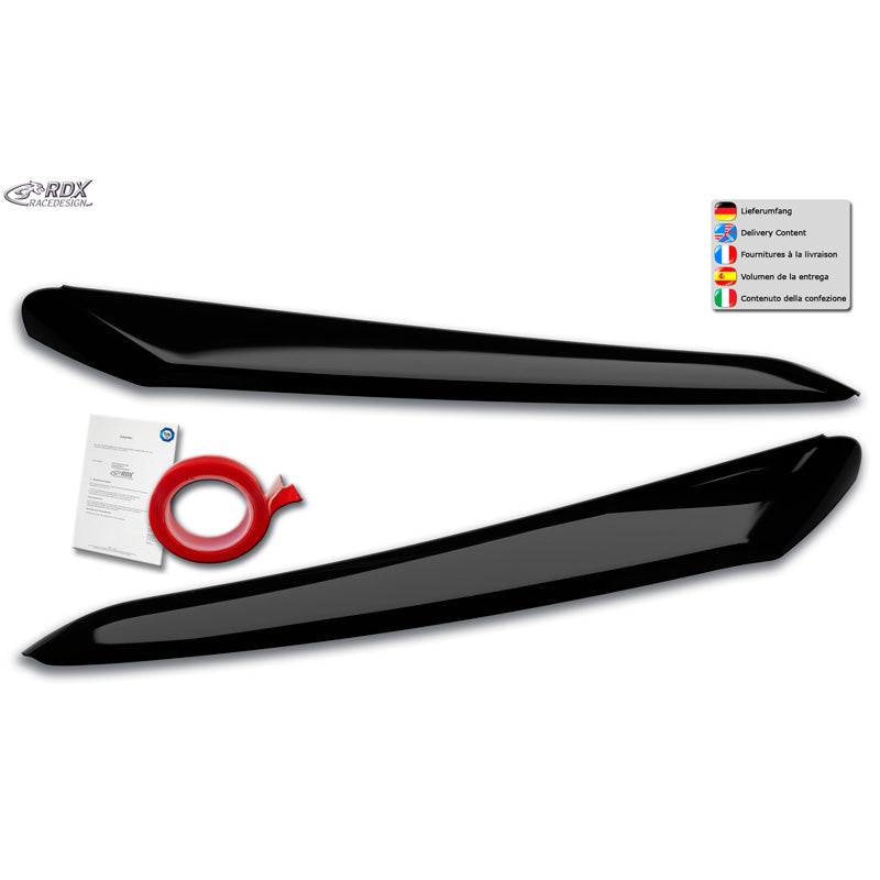 RDX Racedesign, sopracciglia fari, adatto a Citroën Jumper & Fiat Ducato & Peugeot Boxer 2014- & Opel Movano 2021- (ABS nero lucido)