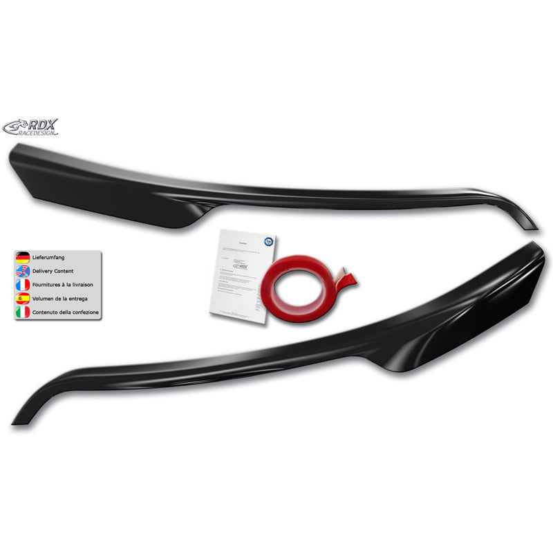RDX, Eyebrows, ABS Gloss Black, fits Ford Transit (silver Halogen headlights) (2014-)