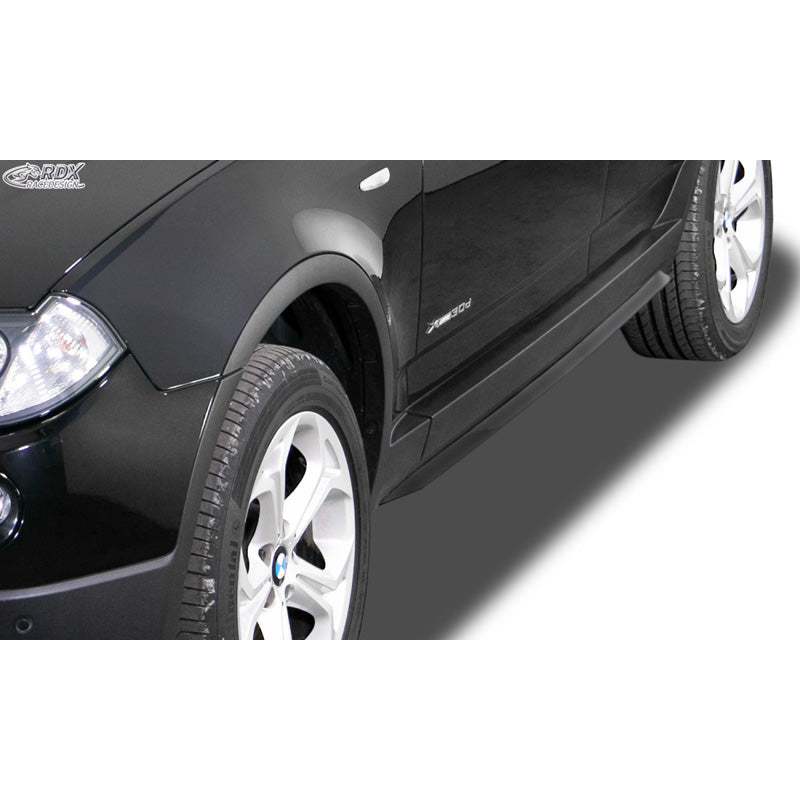 RDX Racedesign, side skirts 'Slim', past op BMW X3 E83 2004-2010 (ABS glanzend zwart)