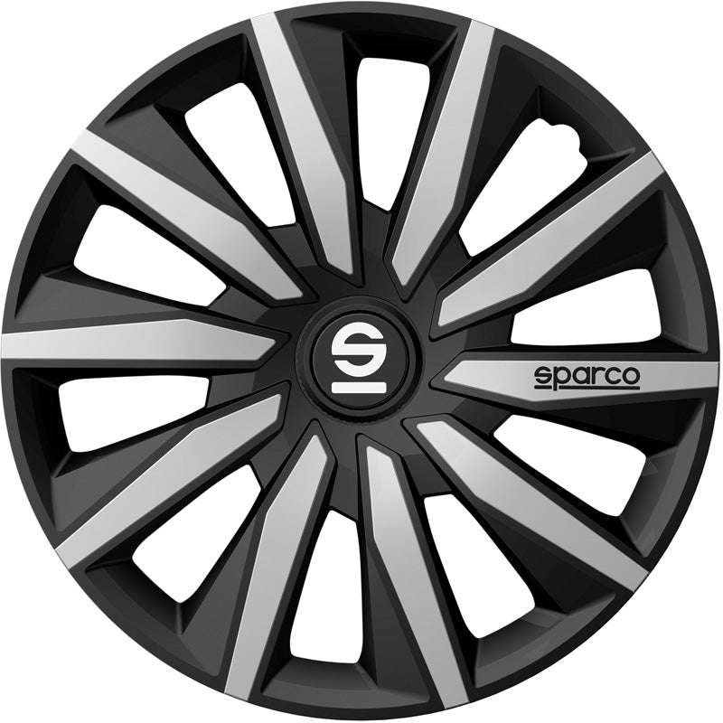 Sparco, tapacubos, 4 uds., Milano - 15 pulgadas - Negro/Plata