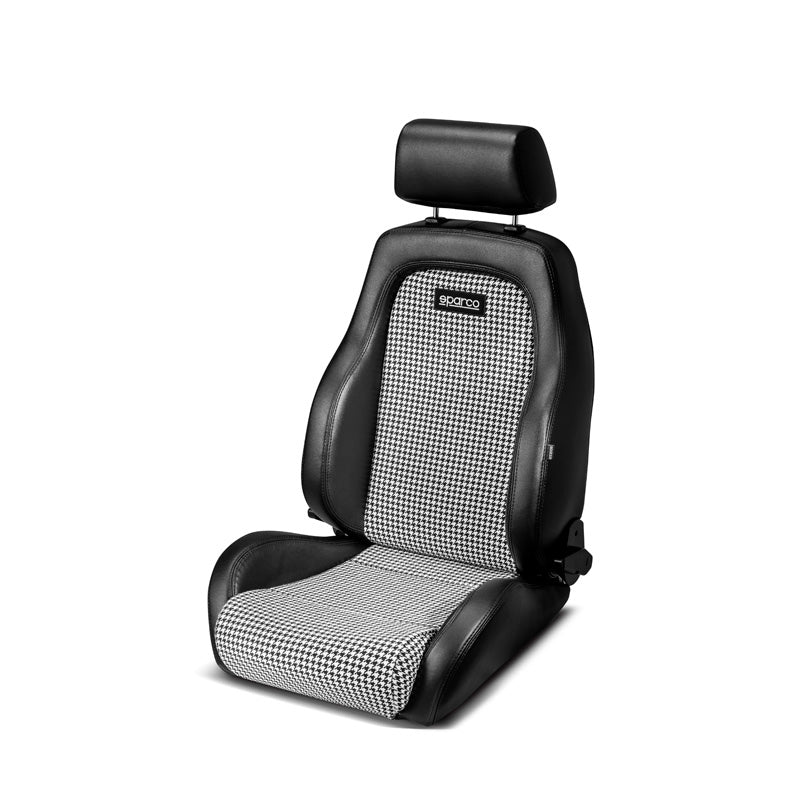 Sparco, sportowe siedzisko GT - czarny skaj + czarno/biała mikrofibra 'Retro' - odchylane