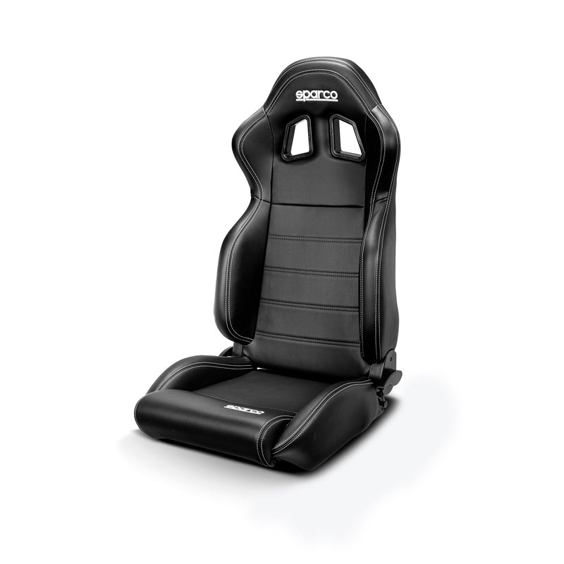 Sparco, Sedile sportivo R100 MY22 - Ecopelle nera con cuciture bianche - Reclinabile
