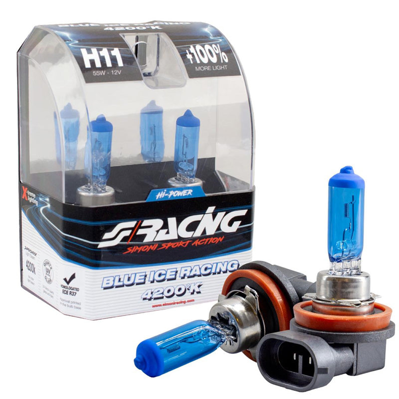 Simoni Racing, Halogeenlampen 'Blue Ice Racing' H11 (4200K) 12V/55W - Set van 2 stuks. ECE-R37 E-gekeurd