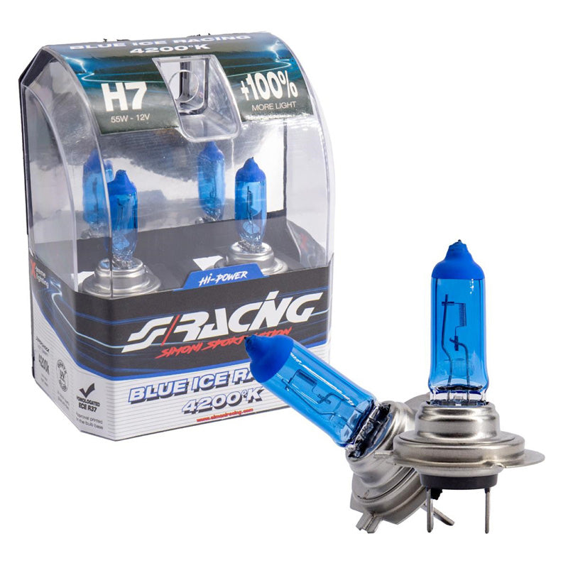 Simoni Racing, lampadine alogene 'Blue Ice Racing' H7 (4200K) 12V/55W - set di 2 pz. ECE-R37 omologazione E