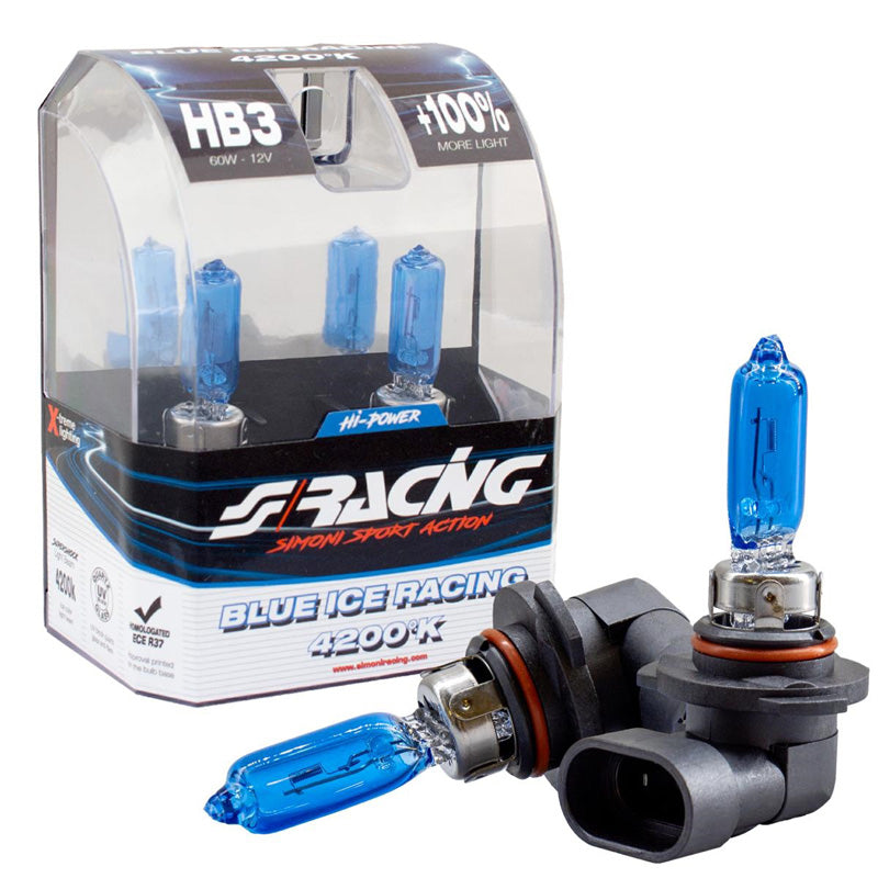 Simoni Racing, żarówki halogenowe 'Blue Ice Racing' HB3 (4200K) 12V/65W - zestaw 2 szt. ECE-R37 z homologacją E