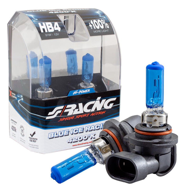 Simoni Racing, halogenové žárovky 'Blue Ice Racing' HB4 (4200K) 12V/55W - sada 2 ks. ECE-R37 E-marka