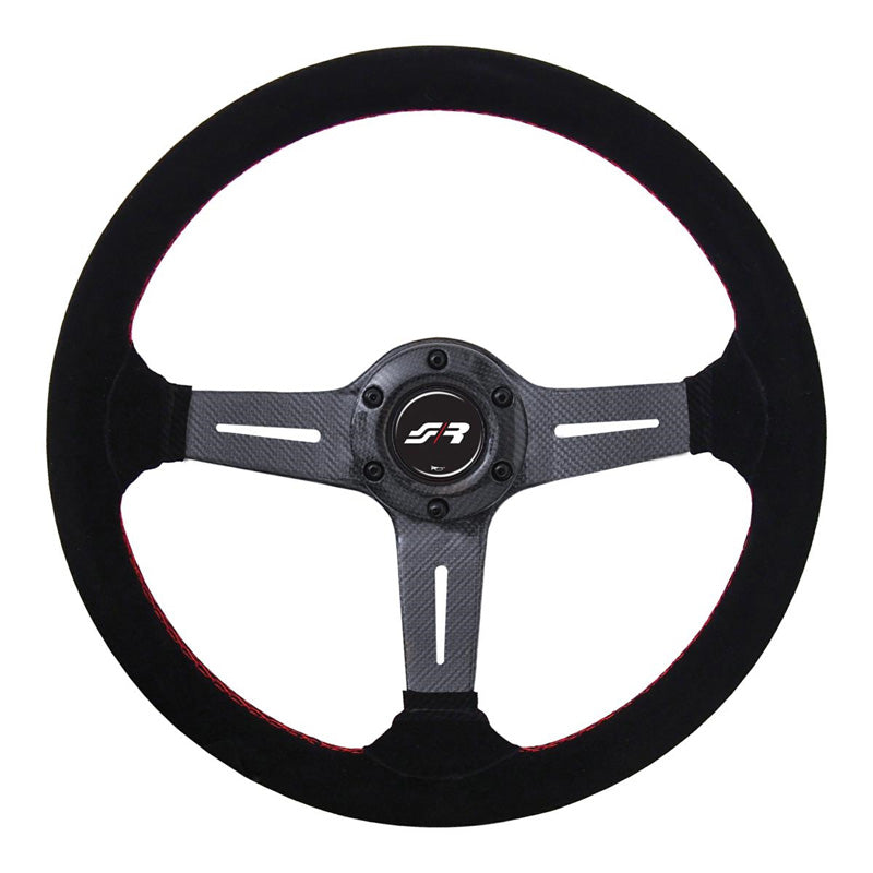 Simoni Racing, Volante deportivo, Carlos - Carbon - ante negro + costuras rojas - Diámetro 350 mm