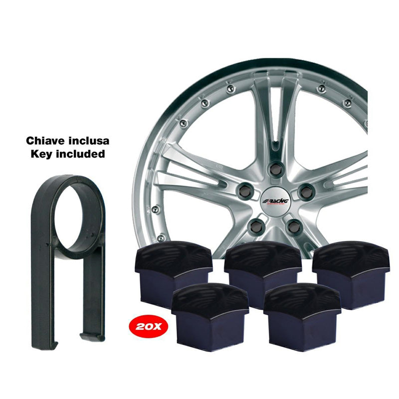Simoni Racing, Universal Wheel Nut Covers - 17mm - Black - Set of 21 pcs.