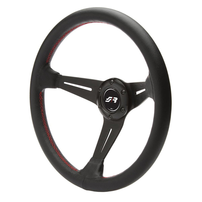 Simoni Racing, Volante deportivo, Clase - Cuero negro + costuras rojas - Diámetro 350mm
