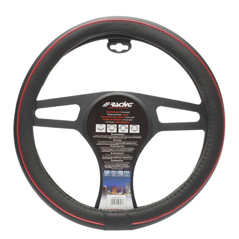 Simoni Racing, Funda de volante cómoda - Ecoleather negro con costuras rojas - 37-39cm