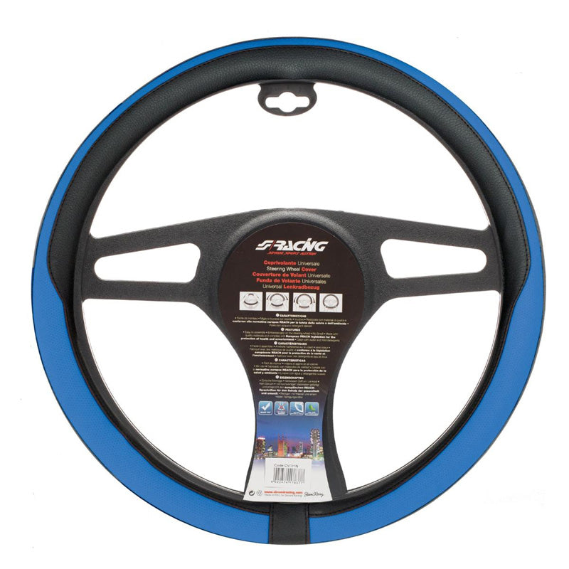 Simoni Racing, Funda de volante - Ecoleather negro/azul - 37-39cm