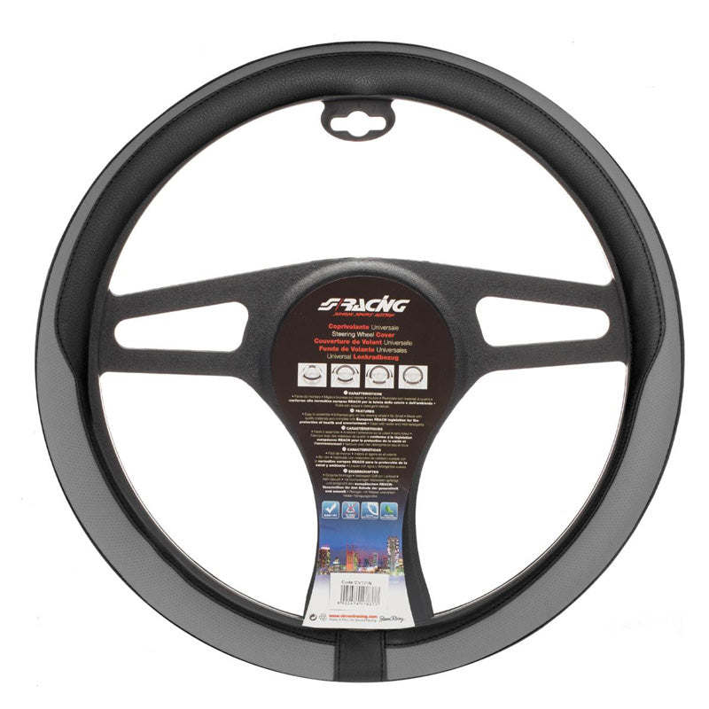 Simoni Racing, pokrowiec na kierownicę ze skóry ekologicznej - czarny/szary - 37-39 cm