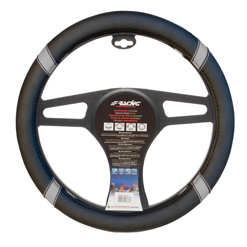 Simoni Racing, funda para volante Cross - Negro Ecoleather/Gris - 37-39cm