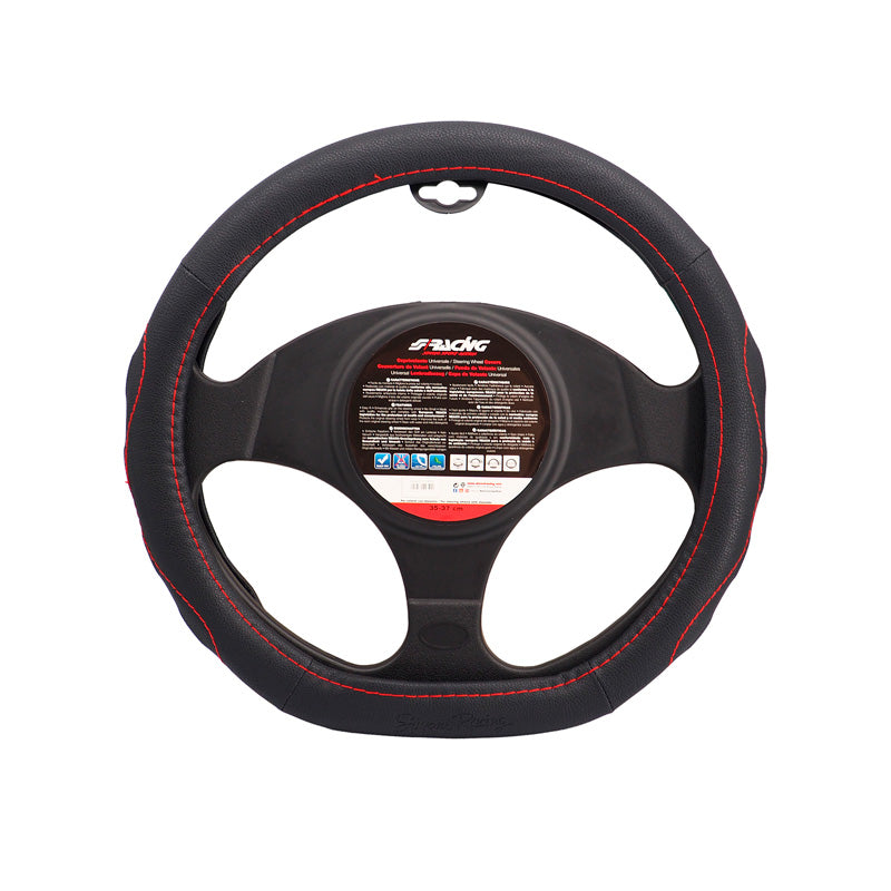 Simoni Racing, Protector de volante cómodo Compe Small - Ecoleather negro con costuras rojas - 35-37cm
