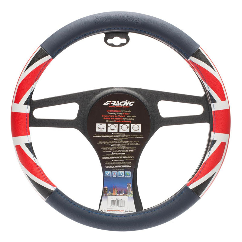 Simoni Racing, Funda para volante Bandera del Reino Unido - Azul/Rojo/Blanco Ecopiel - 37-39cm