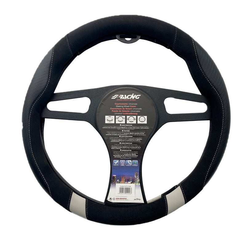 Simoni Racing, Funda para volante God Vibe G - Ecopiel negra/microfibra/efecto carbono con inserciones grises - 37-39cm