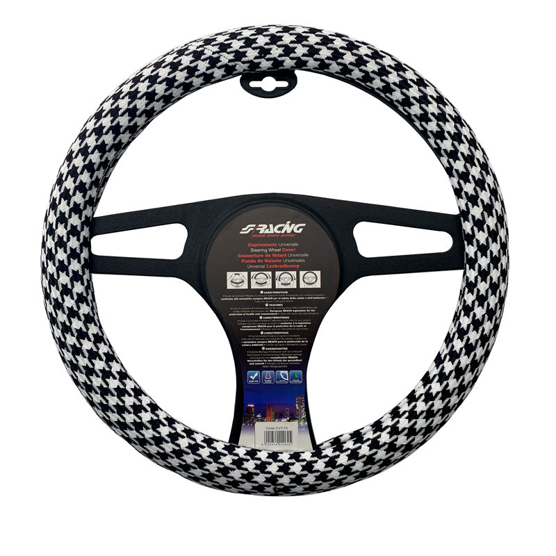 Simoni Racing, Funda para volante confort - Pata de gallo - Negro/Blanco - 37-39cm