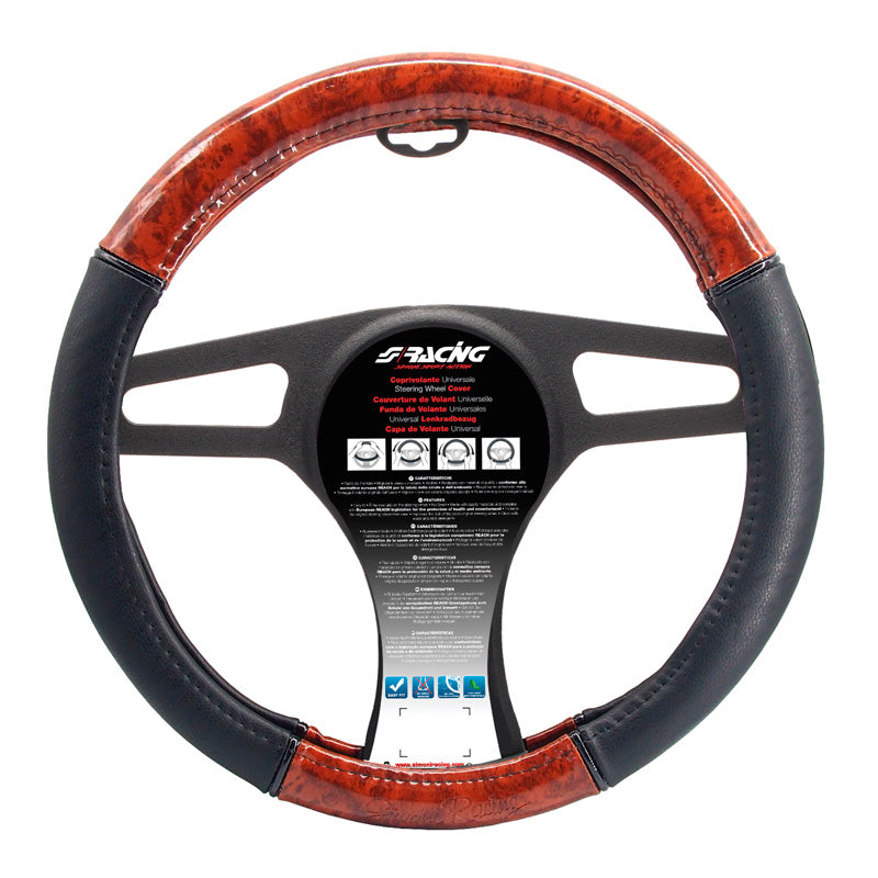 Simoni Racing, Cubreratón con aspecto de madera, cuero ecológico negro, apto para 37-39 cm
