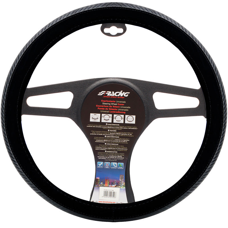Simoni Racing, Steering Wheel Cover, Black Velour/Carbon Look, 37-39cm