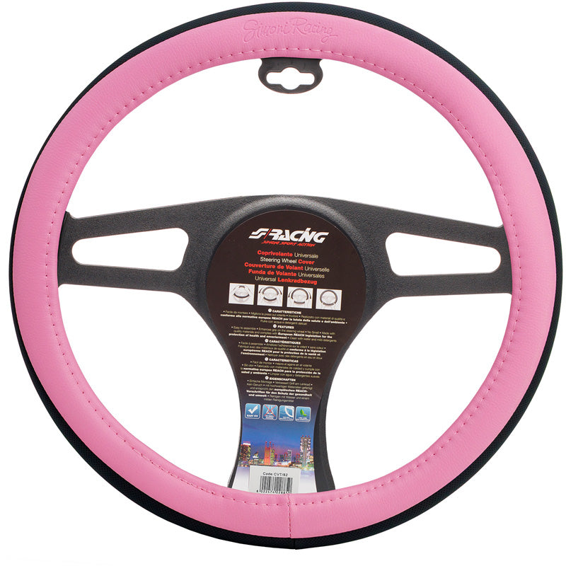 Simoni Racing, Steering wheel cover, Candy Pink, Ecoleather - Pink/Black, 37-39cm