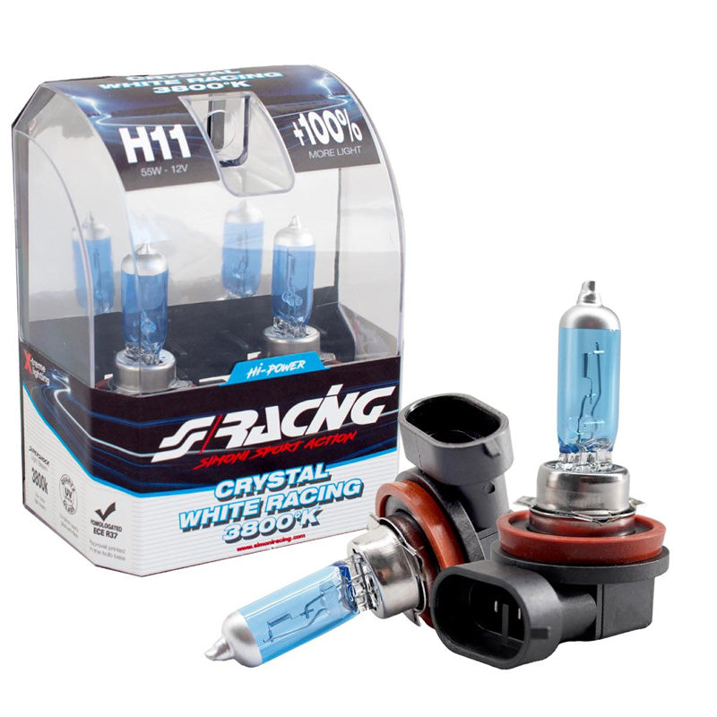 Simoni Racing, halogenové žárovky 'Crystal White Racing' H11 (3800K) 12V/55W - sada 2 ks. ECE-R37 E-homologace