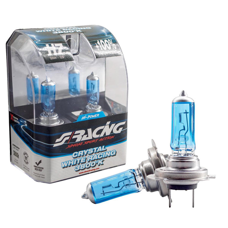 Simoni Racing, halogenové žárovky 'Crystal White Racing' H7 (3800K) 12V/55W - sada 2 ks. ECE-R37 E-homologace